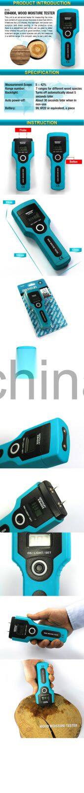 all-sun EM4808 Portable Digital Moisture Meter Wood Humidity Tester 7 ranges Measurement Resolution:1% Accuracy up to 2%-5%