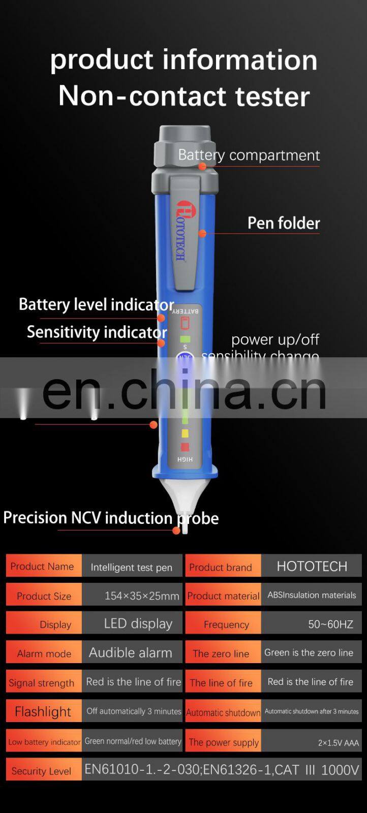 Automatic judgment tester pen voltage detector for zero fire line of household socket