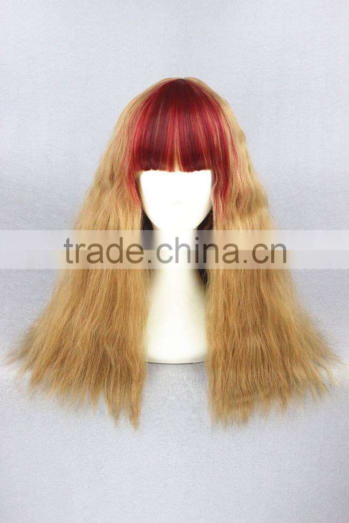 medium 50cm red gold mixed curly cosplay lolita synthetic women party wig