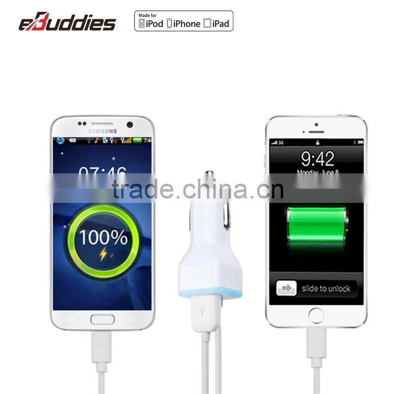 MFi certified Manufacturers fast charging MFi certified 8pin 3.4A USB Car Charger with MFI Cable for iPhone 6 6s Plus 5S 5C 5 SE