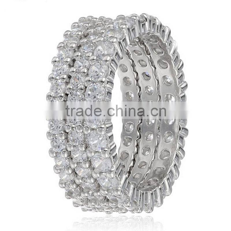 Three Sterling Silver Jewelry and Cubic Zirconia Stacking All-Around Wedding Bands