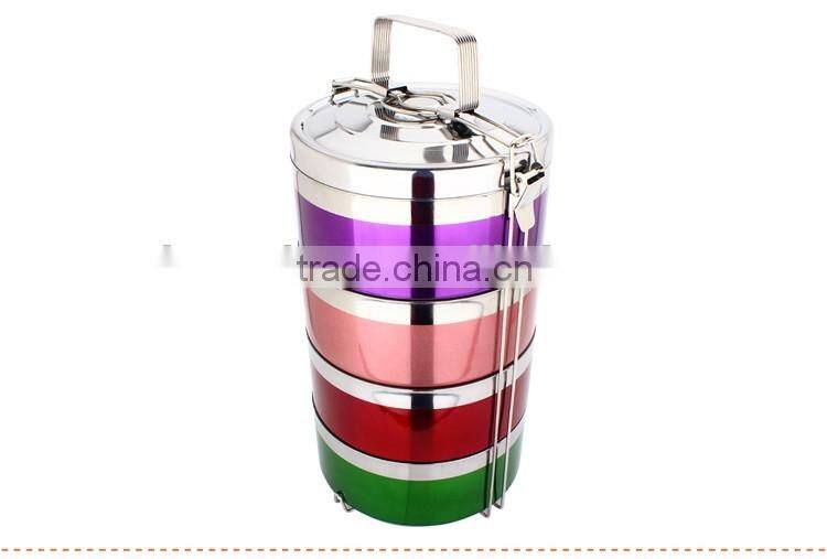metal stainless steel 4 layers compartment lunch box/ hand pot with foldable handle/ food carrier