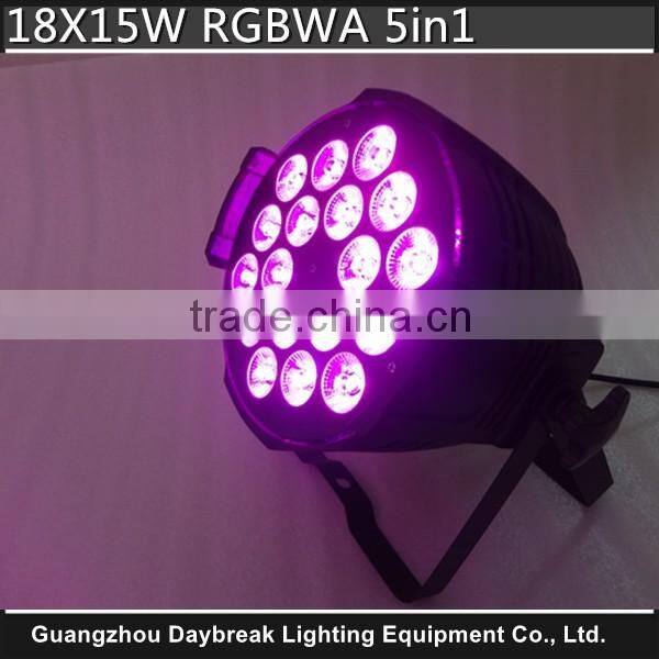18pcs 15Watt Led Par Light RGBWA 5in1 Full color mixing stage led wall wash par light 5/9CH Disco led Par56/64 can lighting good