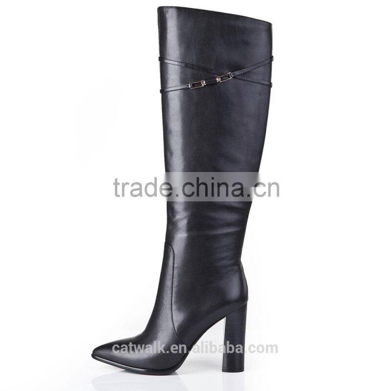 Chunky high heel women boots oem leather dress boots lambskin leather high women boots