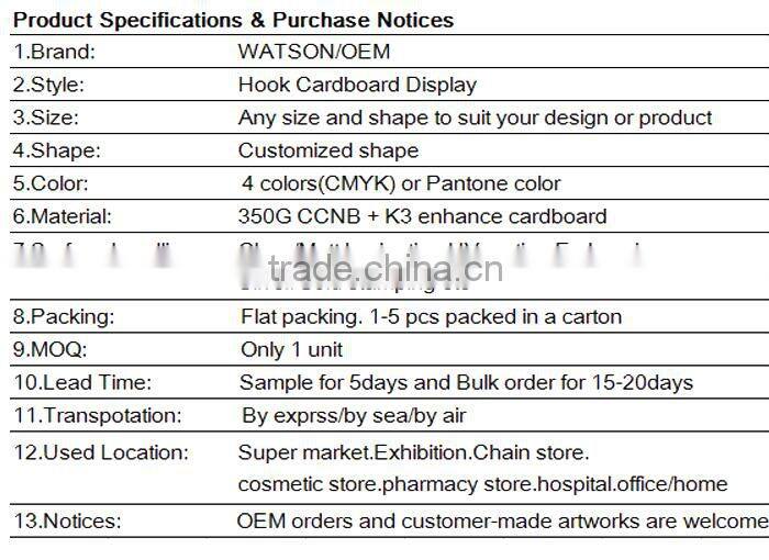 Small appliances flashlight electronics corrugated peg hook floor display stand rack