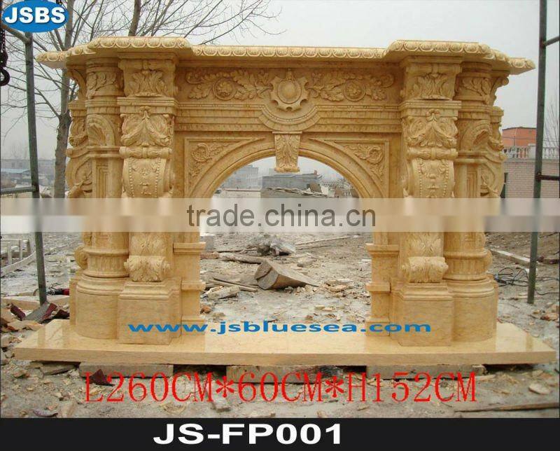 Stone carving of yellow marble fireplace mantel