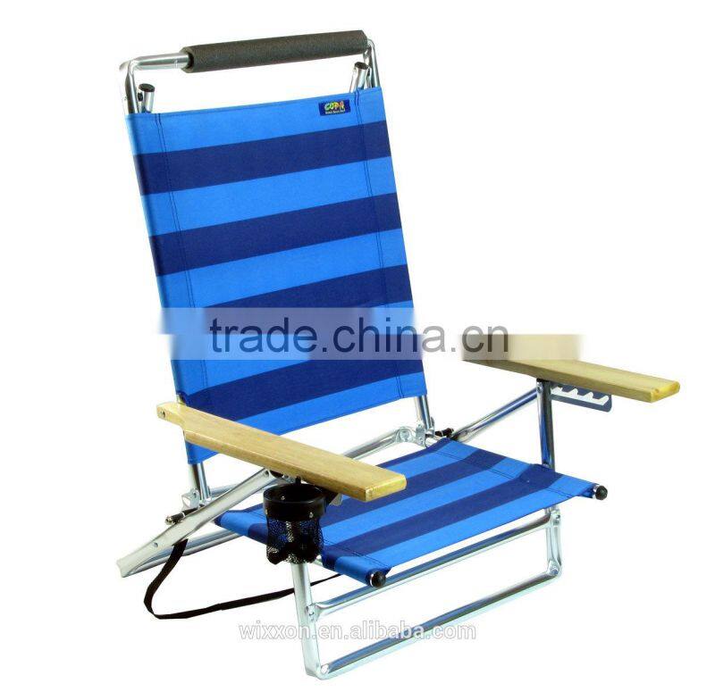 Wooden Armrests Shoulder Straps Folding Beach Chair With Sunshade