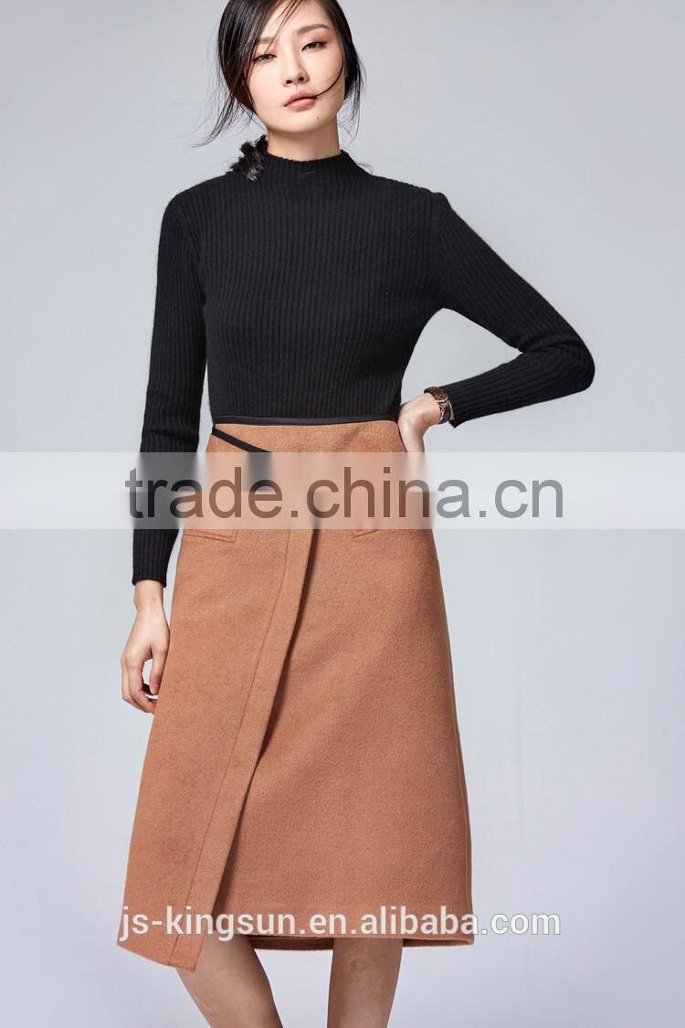 JS-11015B one slit pure color high neck latest design sweater women