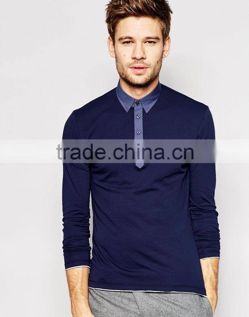 Fashion us style handsome men long sleeve polo shirts for sale