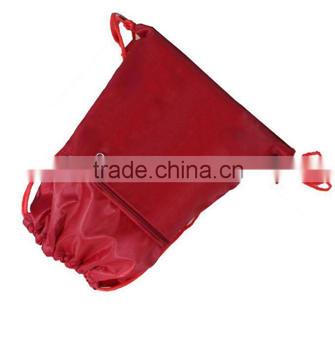 Blank logo canvas, polyester drawstring backpack bag with front pocket