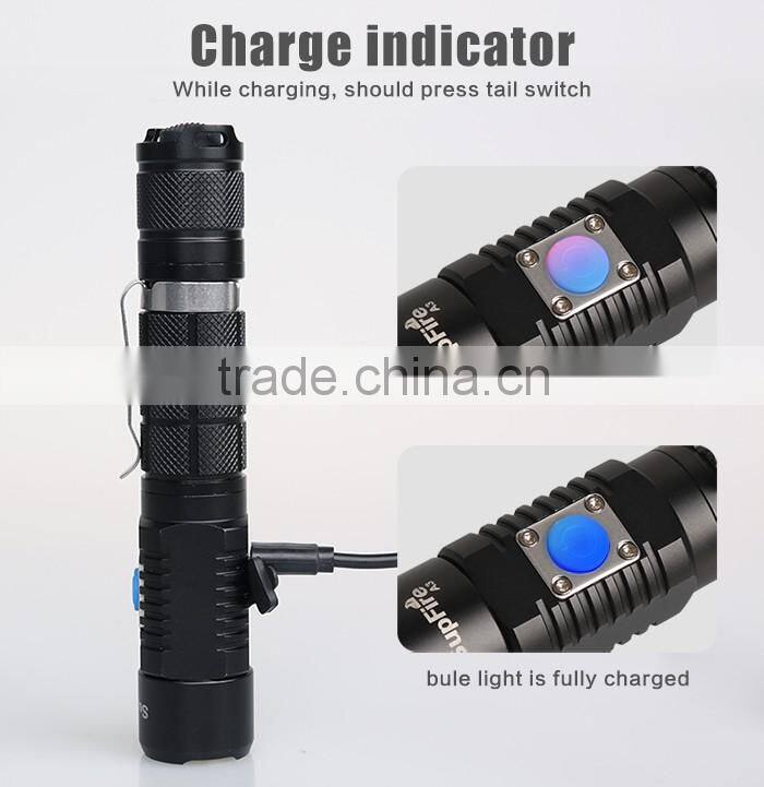 Hot sale USB LED flashlight high quality A3 torch light rechargeable battery flash light emergency tactical clip flash light