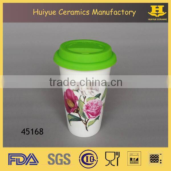 Reusable coffee cup, ceramic double layer mug