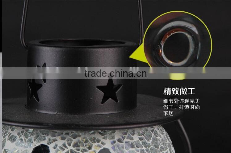 Snowman Shape Mosaic Glass Hanging Lantern for Christmas Outdoor Decoration