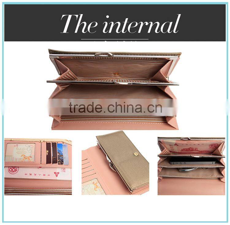 wholesale fashion lady buckle long clutch purse 3 fold wallet card women