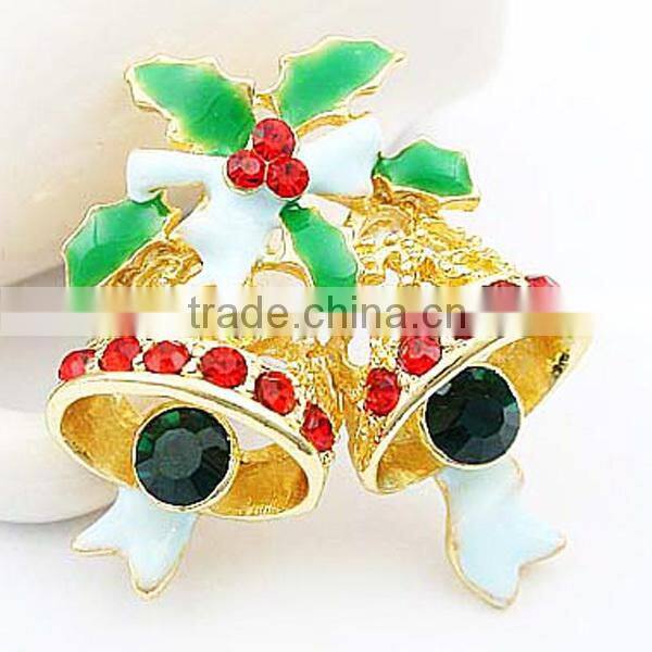 Christmas Bells Rhinestone Enamel Holiday Pin Brooch New