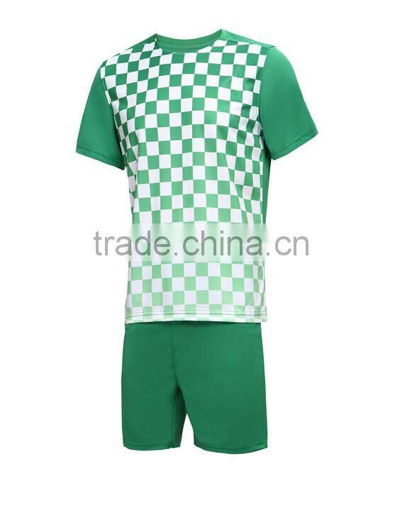 2016 100% polyester polyester green grid soccer uniforms