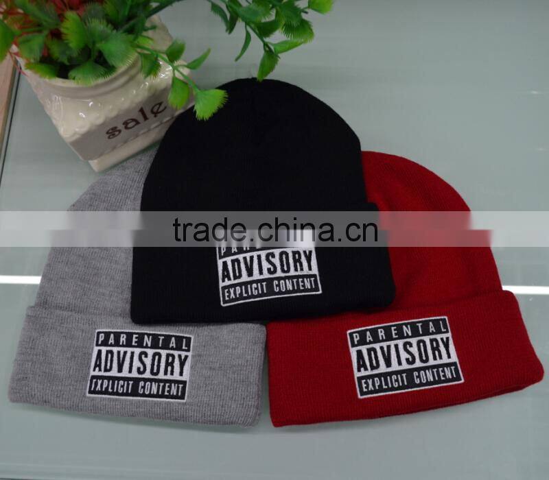 OEM promotional cheap winter Cuff Blank Plain Pom Pom Ski Custom Knitted 100% acrylic Beanie hat