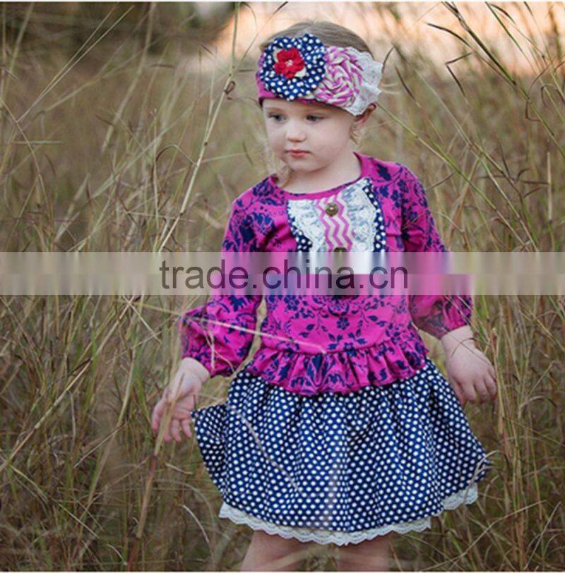 2016 hot sale fall winter floral print matching black leggings little girls boutique outfit
