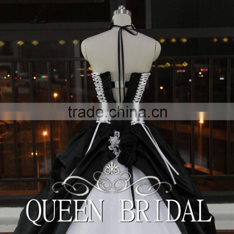 Real Works Strapless Black and White Wedding Dresses 2015 Ball Gown