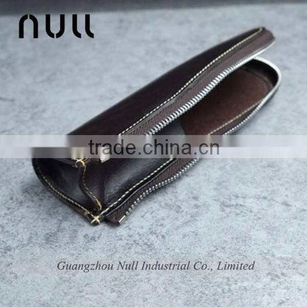 Genuine leather pen holder box with zipper