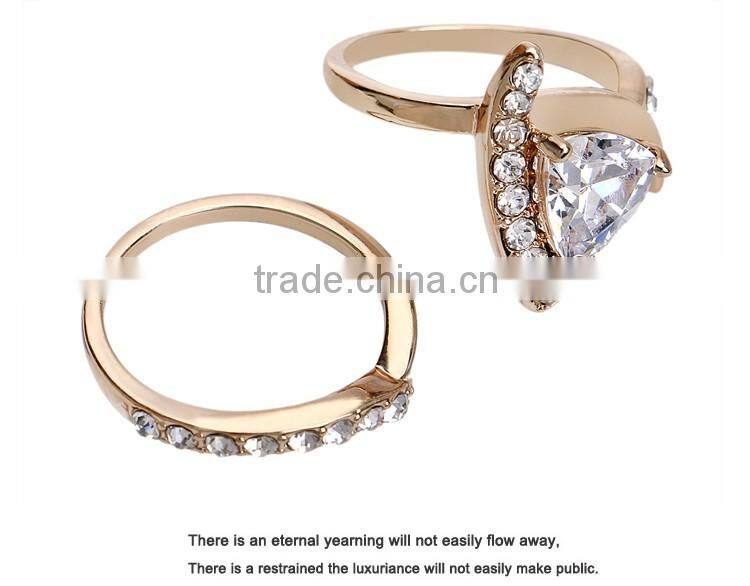 Classic Geometric Ring Double Exquisite Yellow 18k Gold Plating Austrian Crystal Zircon Heart Rings