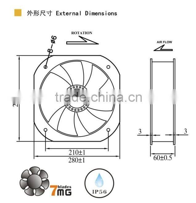 11 inch ac 380/420 v radiator fan 280x280x80