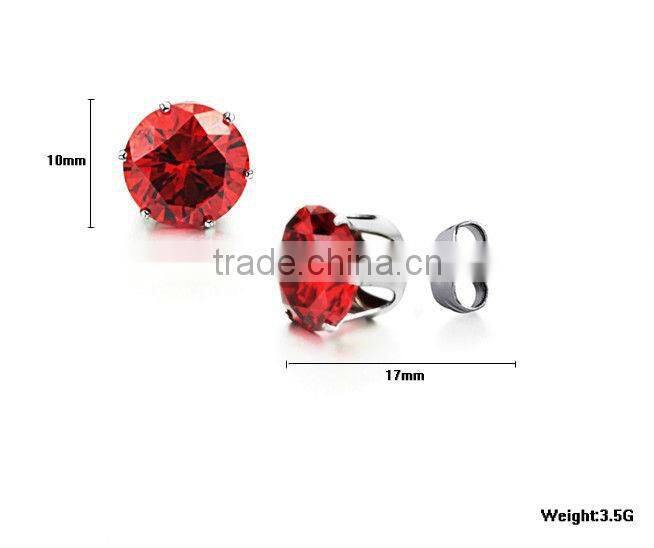 2013 hot selling cz stone earrings purple colored stone stud earrings