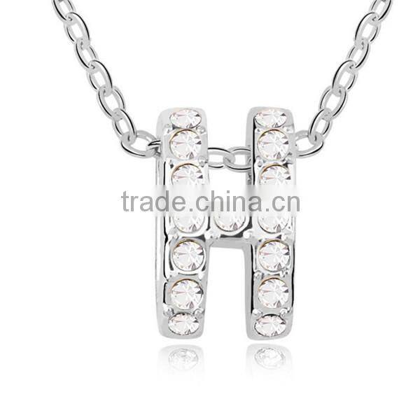 gold letter pendant alphabet crystal necklace, letter h necklace