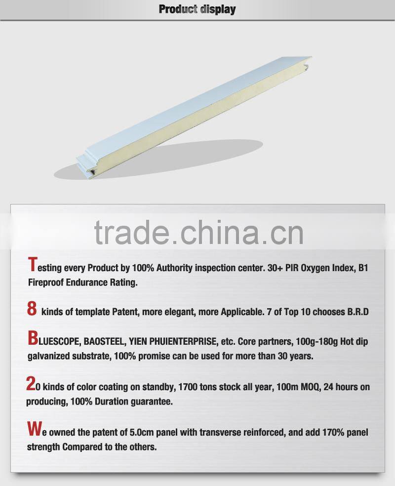 Fireproof wall panel polyurethane PU sandwich panels for sale