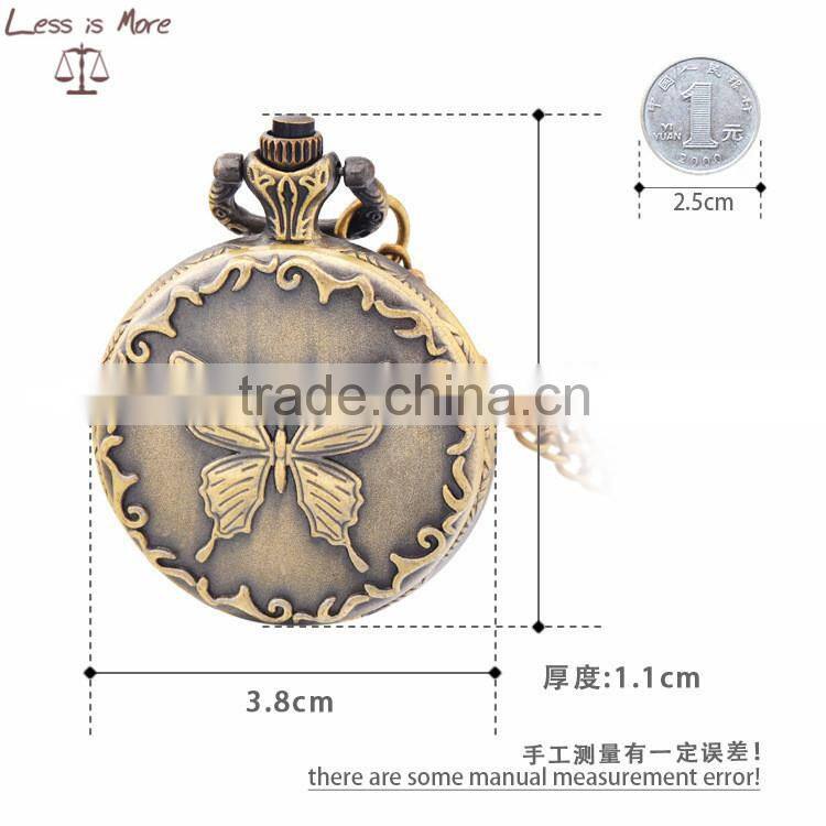 antique copper quartz butterfly pocket watch necklace pendant