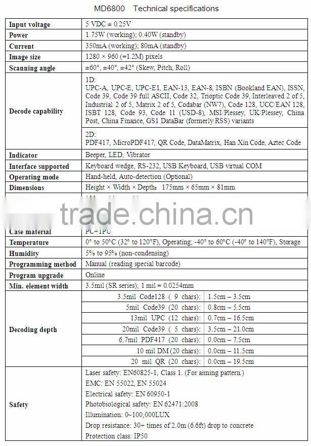 best sale MD6800 rs232 long distance barcode scanner