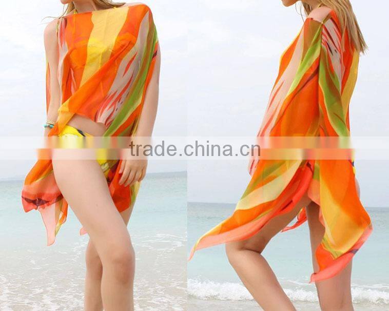Hot selling super big colorful sexy mature beach pareo rayon cover up beach dress