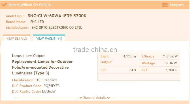 Warm/Natural/Cool/Cold white color temperature dlc ul cul listed led corn bulb 60w e39