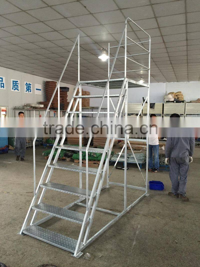 Warehouse Steel Safety Rolling Mobile Platform Ladder with Handrails