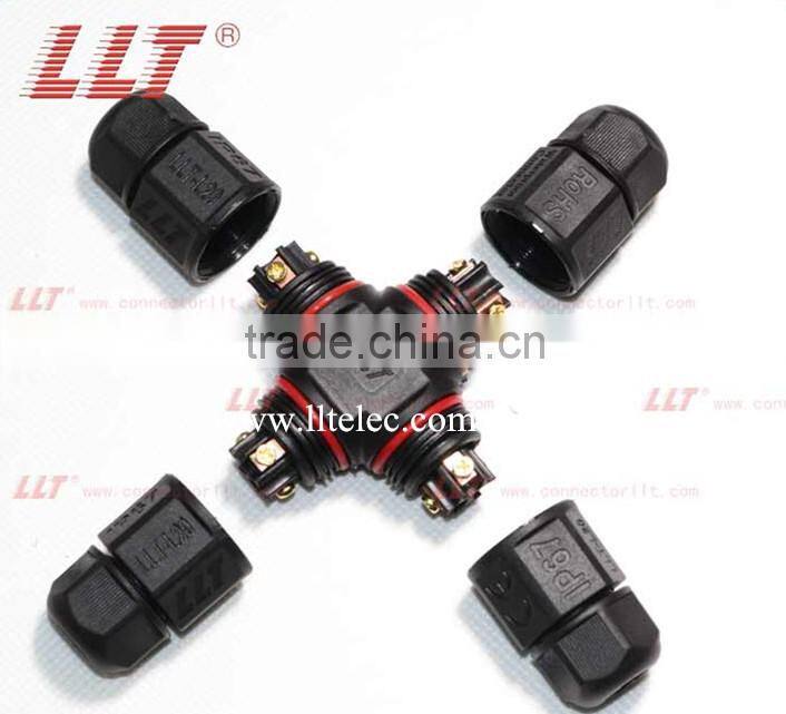 IP67 outdoor lighting cable junction 4-Way Cross type waterproof connector