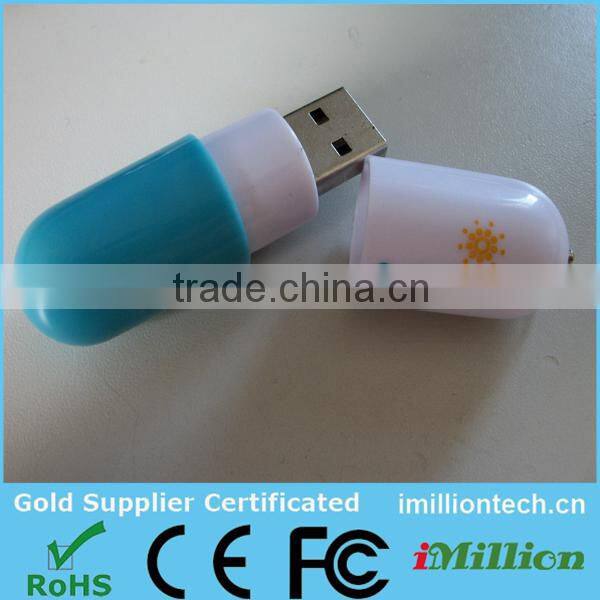 Plastic material pill shape hospital medical promotion gift usb flash drive with custom logo printing and optional capacity