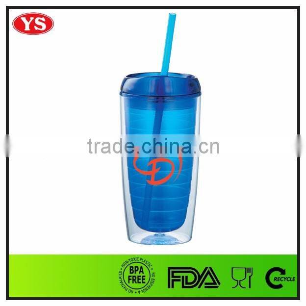 16oz insulated double wall plastic promotional coffee tumbler with straw