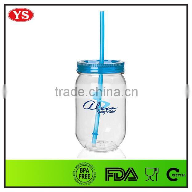 Eco-friendly 19 oz plastic single wall jars with straw