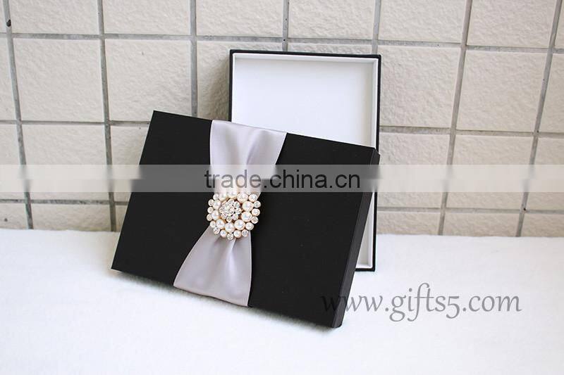 Graceful black silk wedding packaging box for invitation cards