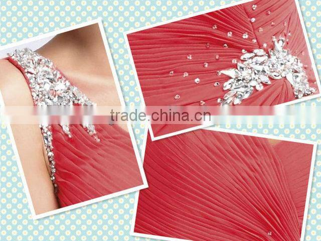 Sweetheart Ruffle Beaded One-shoulder Chiffon Ladies Party Wear Gown