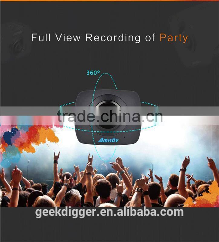 Digital Camera 360 Degree with dual lens 220 Degree Fisheye with HD 960P/30fps AMK200S 8.0MP WiFi Action Camera