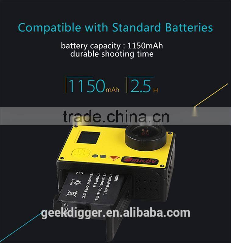 Yellow AMK7000S 4K 2.0" LCD 170 Degree Wide Angle Waterproof Wifi Action Camera with Remote Control Watch