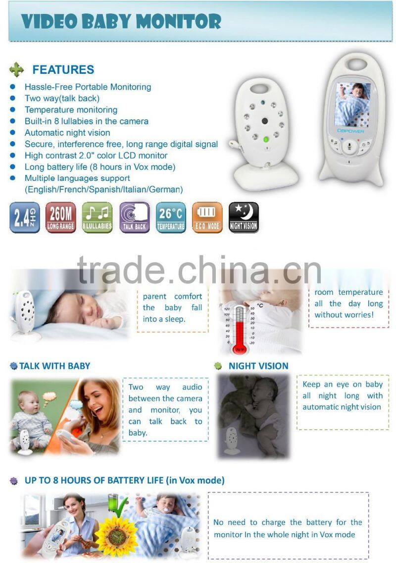 2 inch Wireless Video Baby Monitor VB601 Camera Baby Monitors 2Way Talk Night Vision 5M IR LED Temperature Hassle-Free Monitor