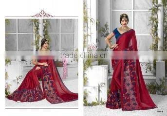 Inviting Red Georgettes Designer Saree/famous indian saree designers