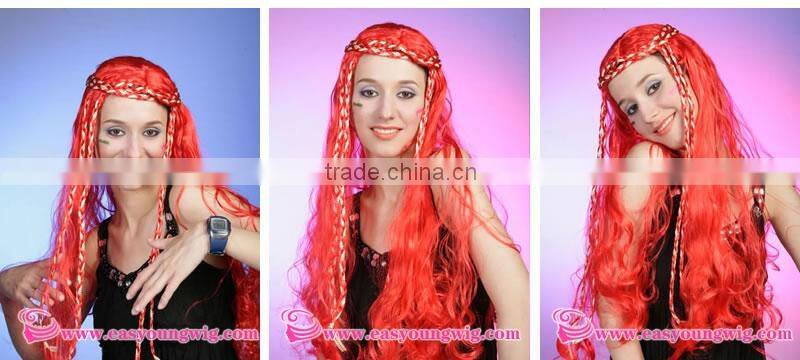 Synthetic Long red braids Carnival wig, cheap cosplay wigs,red party wigs