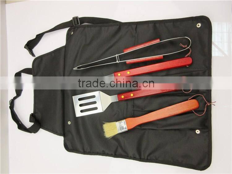 5pcs Stainless Steel with Wooden handle and Glove BBQ Grill Tools set in bag