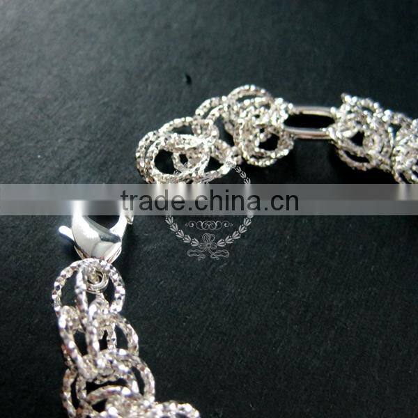 20cm silver plated brass faceted circle round oval link fashion DIY bracelet supplies 1900066