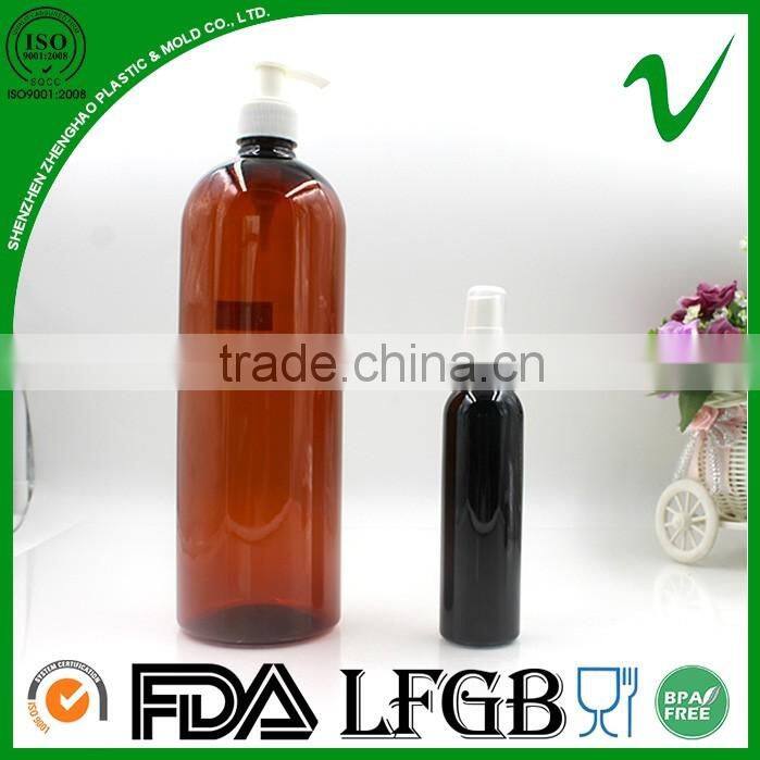 PET empty cosmetic boston round plastic bottles with sprayer