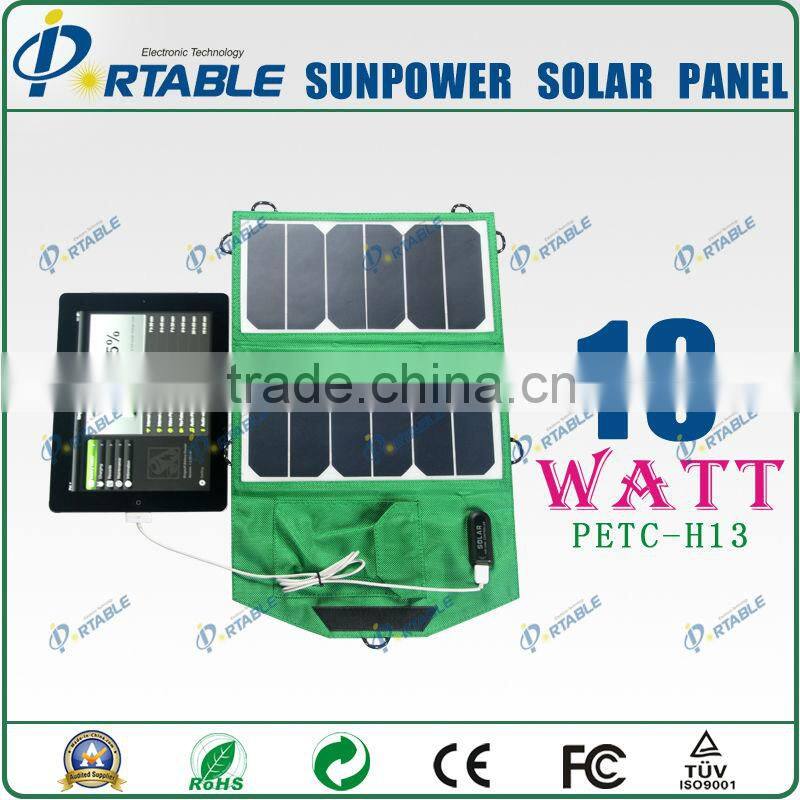 Mini solar mobile charger Sunpower solar model tariff exemption 13W solar folding panel charger (PETC-H13)