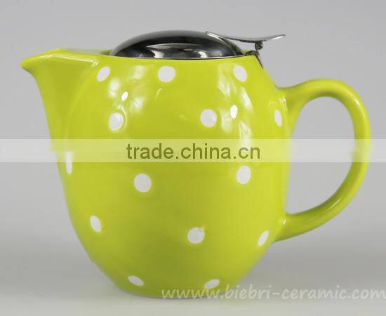 Green Color Glazed Ceramic Water Kettle And Teapot With Stainless Steel Lids And Infuser